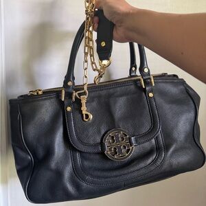 Tory Burch Black Leather Shoulder Bag with Gold Hardware